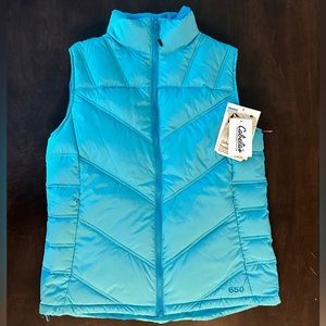 Cabelas Vest Womens Small  Blue Jacket Puffer Goose Down 650 Quilted Zip Coat